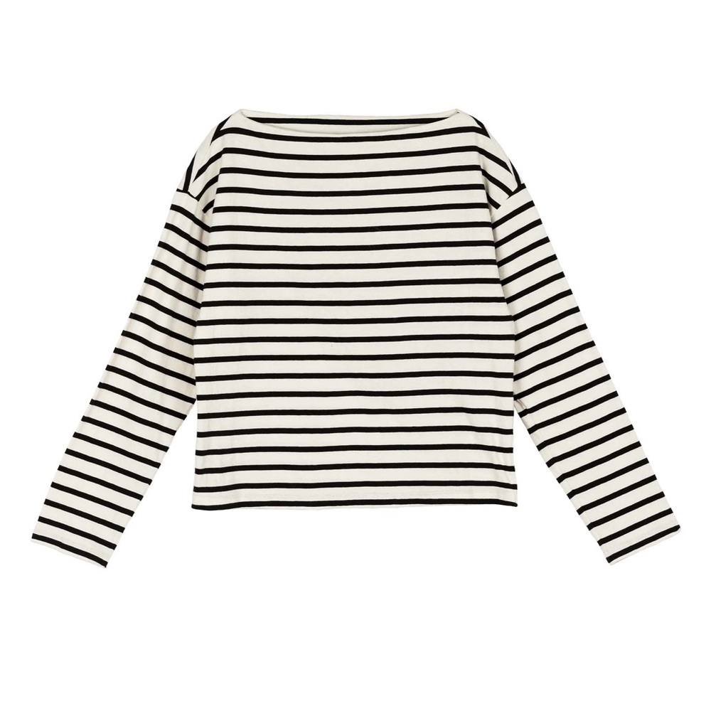 DOEN IRENE TEE IN BLACK NEWPORT STRIPE